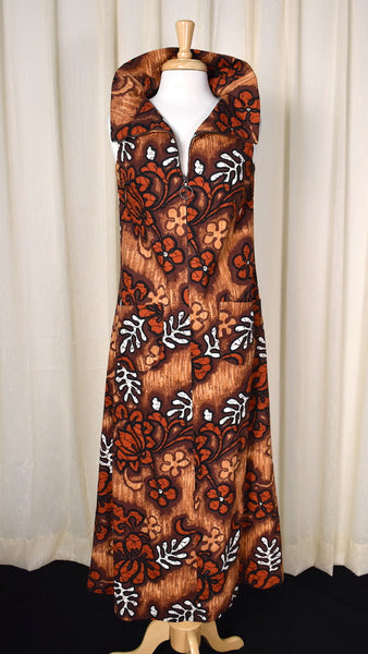 1960s Vintage Brown Barkcloth Maxi Cats Like Us