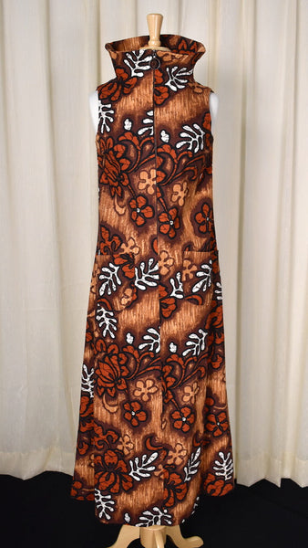 1960s Vintage Brown Barkcloth Maxi Cats Like Us