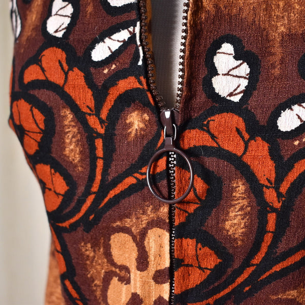 1960s Vintage Brown Barkcloth Maxi Cats Like Us