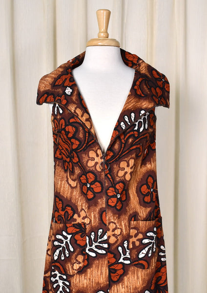 1960s Vintage Brown Barkcloth Maxi Cats Like Us