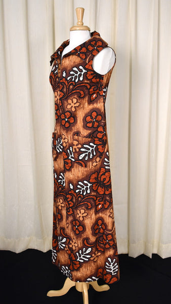 1960s Vintage Brown Barkcloth Maxi Cats Like Us