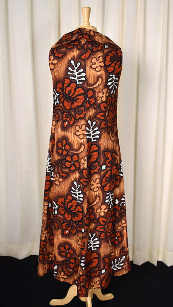 1960s Vintage Brown Barkcloth Maxi Cats Like Us