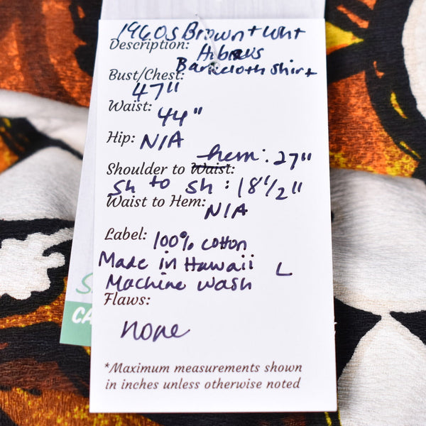 1960s Vintage Brown Barkcloth Tiki Shirt Cats Like Us