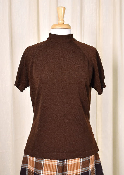 1960s Vintage Brown SS Knit Top Cats Like Us