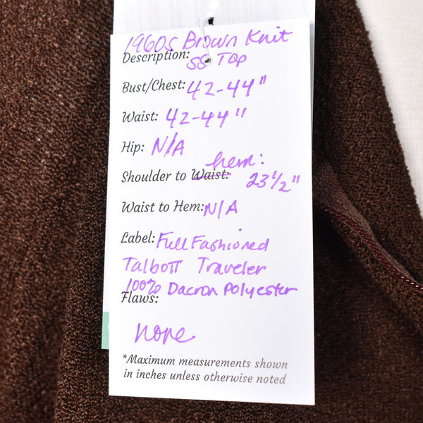 1960s Vintage Brown SS Knit Top Cats Like Us