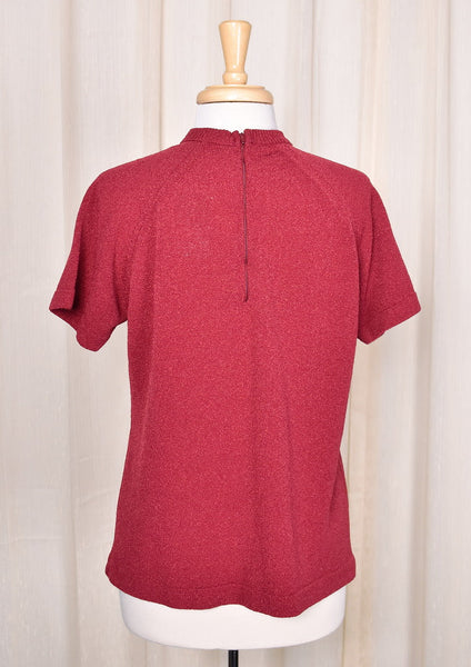 1960s Vintage Burgundy SS Knit Top Cats Like Us