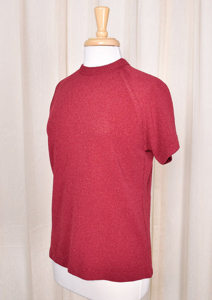 1960s Vintage Burgundy SS Knit Top Cats Like Us