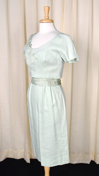 1960s Vintage  Celery Tulip Wiggle Dress Cats Like Us