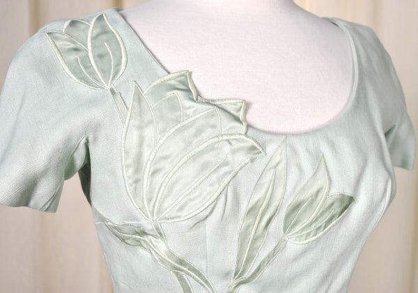 1960s Vintage  Celery Tulip Wiggle Dress Cats Like Us