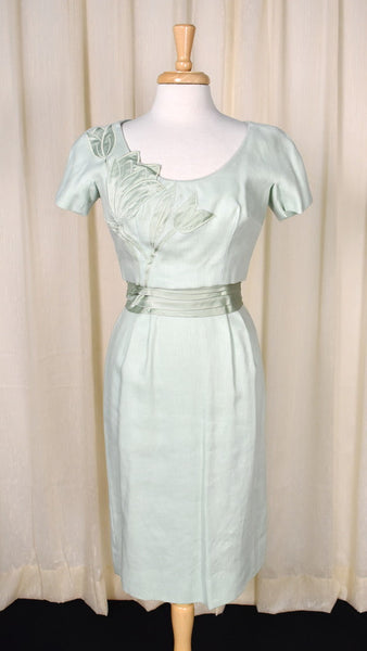 1960s Vintage  Celery Tulip Wiggle Dress Cats Like Us