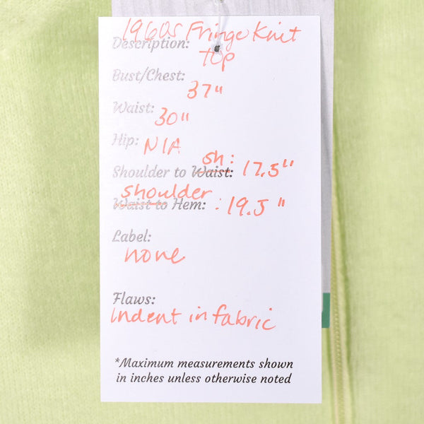 1960s Vintage Chartreuse Fringe Top Cats Like Us