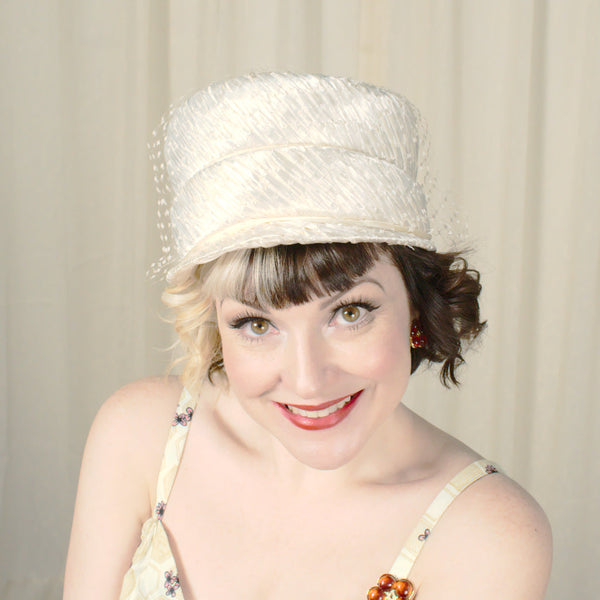 1960s Vintage Cream Raffia Pillbox Hat Cats Like Us