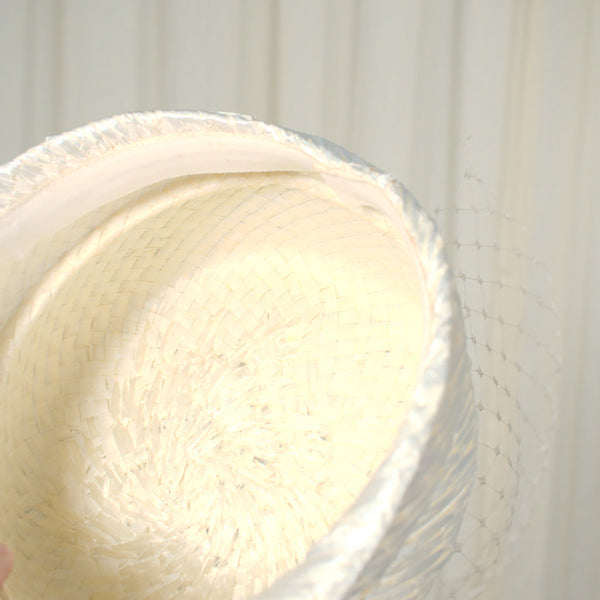 1960s Vintage Cream Raffia Pillbox Hat Cats Like Us
