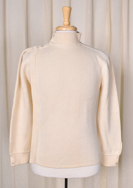 1960s Vintage Cream Zipper Sweater Cats Like Us