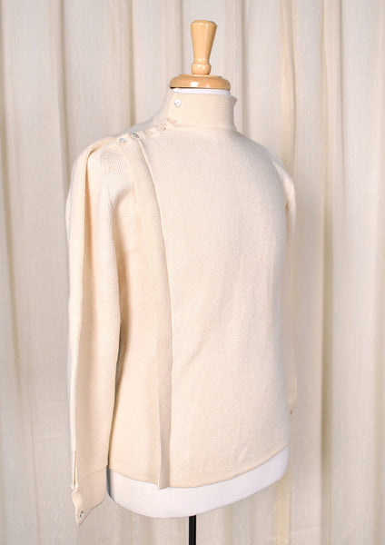 1960s Vintage Cream Zipper Sweater Cats Like Us
