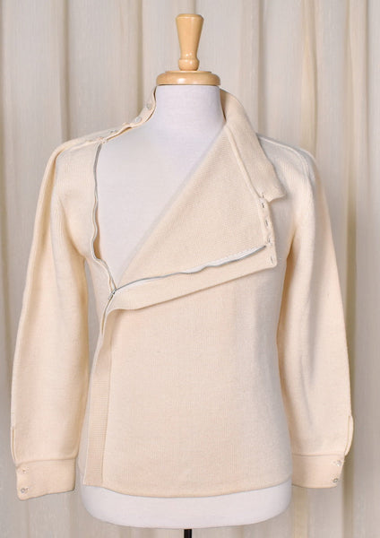 1960s Vintage Cream Zipper Sweater Cats Like Us