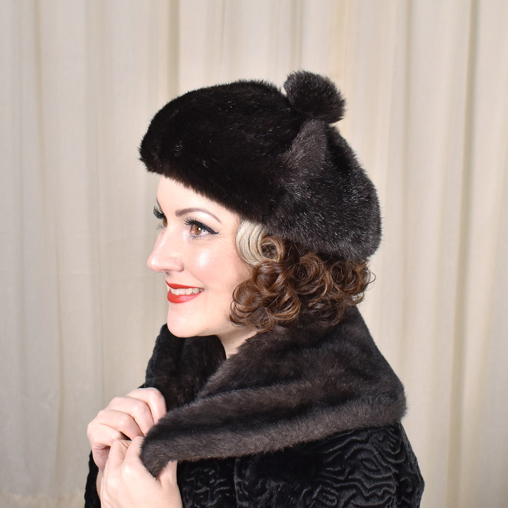1960s Vintage Faux Fur Pom Pom Hat – Cats Like Us display picture 3