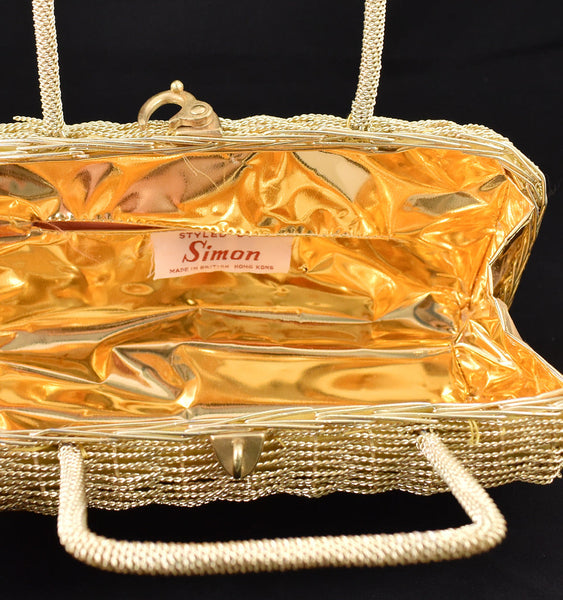 1960s Vintage Gold Woven Box Handbag Cats Like Us