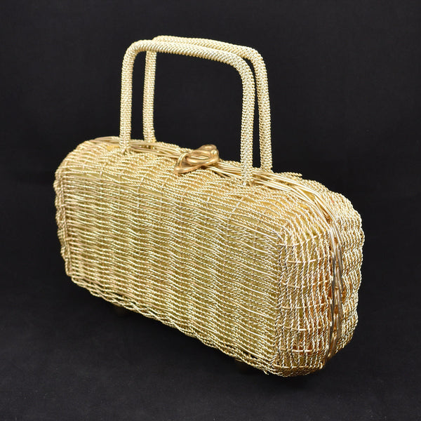 1960s Vintage Gold Woven Box Handbag Cats Like Us