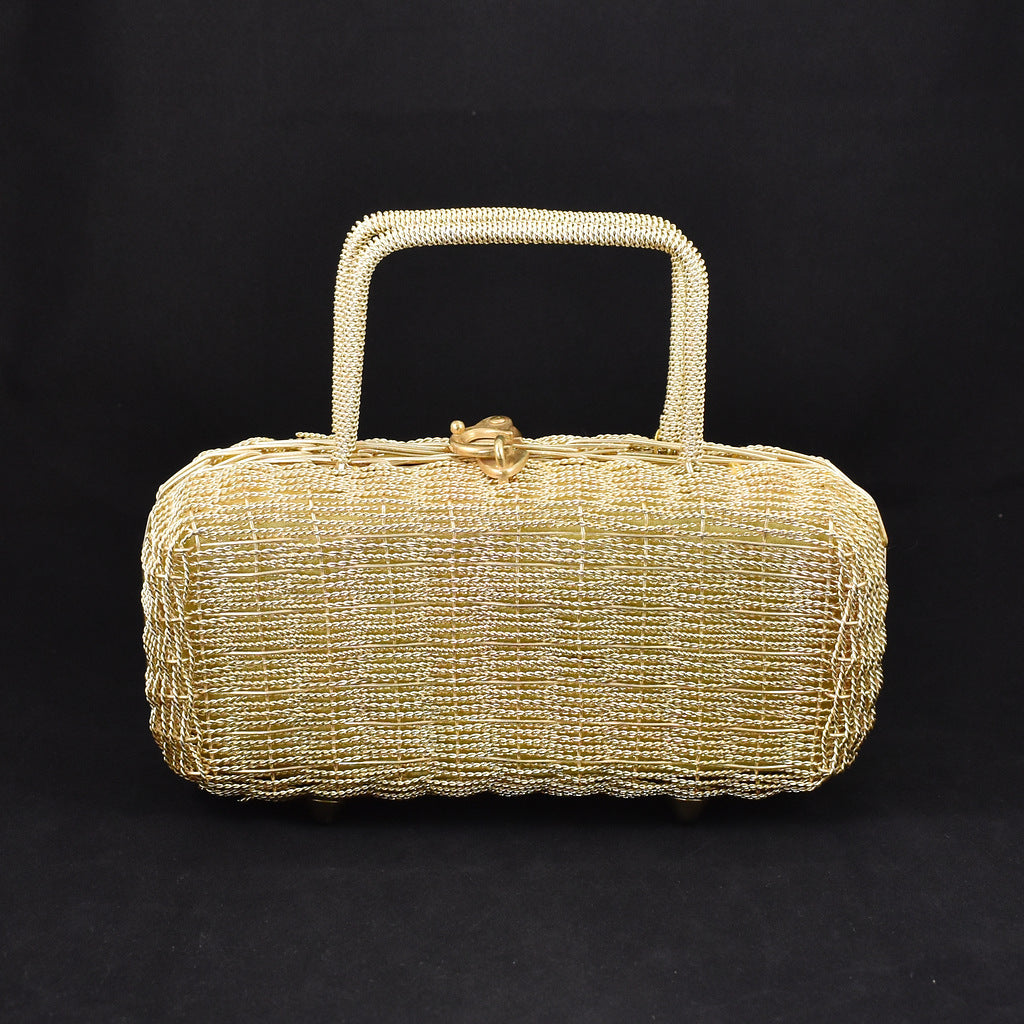 1960s vintage 籠バッグ 1960s Vintage Gold Woven Box Handbag – Cats Like Us