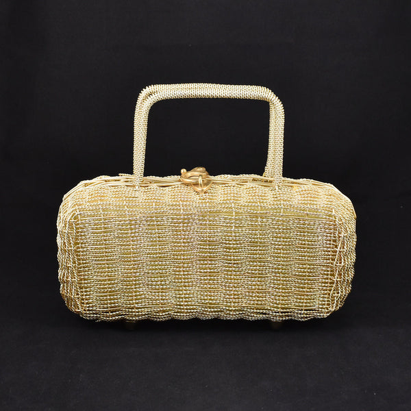 1960s Vintage Gold Woven Box Handbag Cats Like Us
