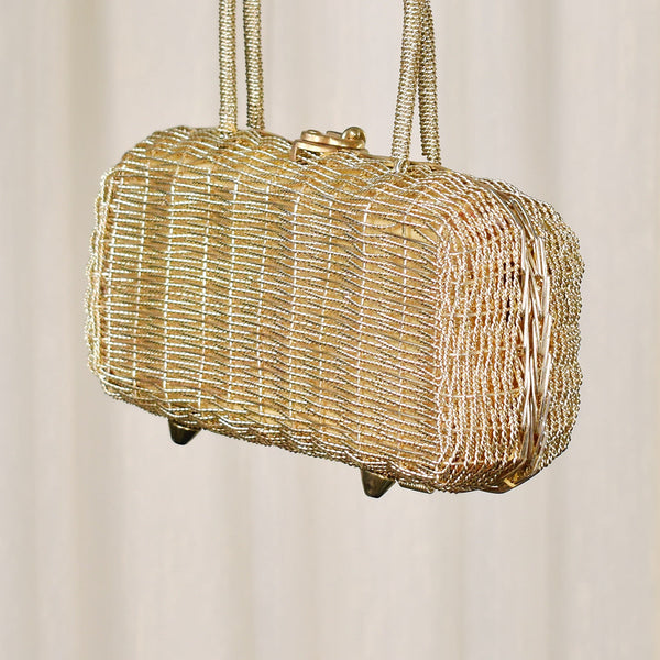 1960s Vintage Gold Woven Box Handbag Cats Like Us