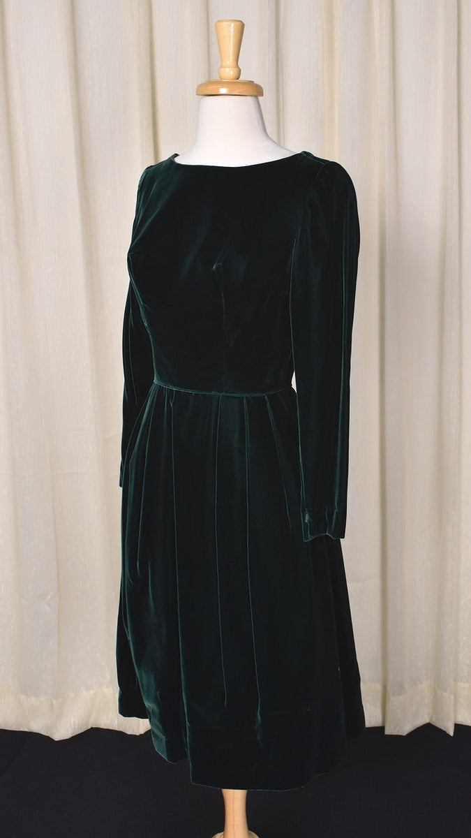 1960s Vintage Jade Green Velvet Dress