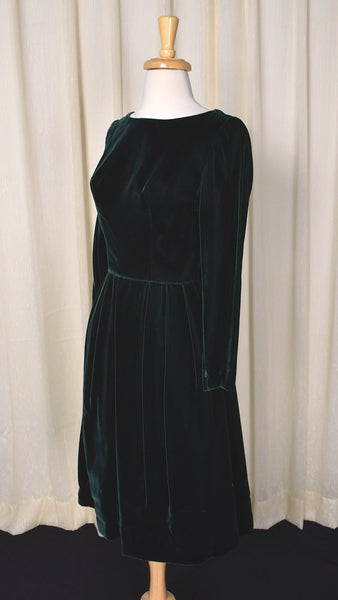 1960s Vintage Jade Green Velvet Dress Cats Like Us