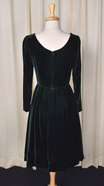 1960s Vintage Jade Green Velvet Dress Cats Like Us