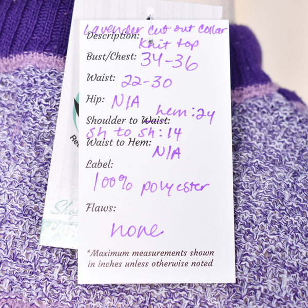 1960s Vintage Lavender Cut Out Knit Top Cats Like Us