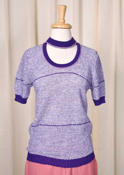 1960s Vintage Lavender Cut Out Knit Top Cats Like Us