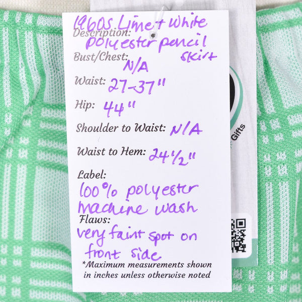 1960s Vintage Lime & White Pencil Skirt Cats Like Us