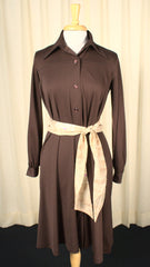 1960s Vintage Long Sleeve Brown Shirt Dress