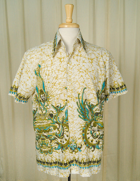 1960s Vintage Men's Batek Peace Shirt Cats Like Us