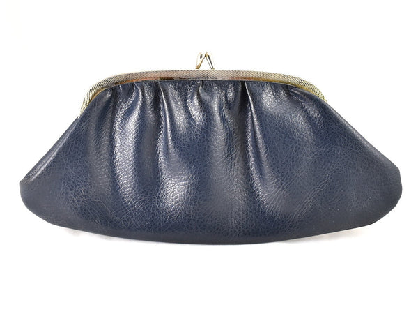 1960s Vintage Navy Faux Leather Clutch Cats Like Us