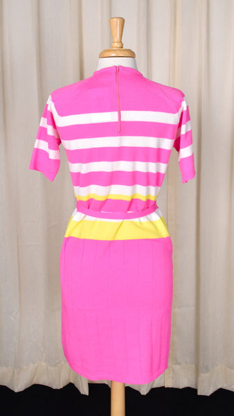 1960s Vintage Neon Pink Sweater Dress Cats Like Us