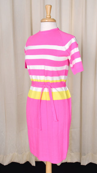 1960s Vintage Neon Pink Sweater Dress Cats Like Us