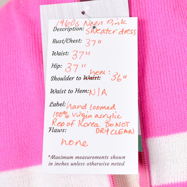 1960s Vintage Neon Pink Sweater Dress Cats Like Us