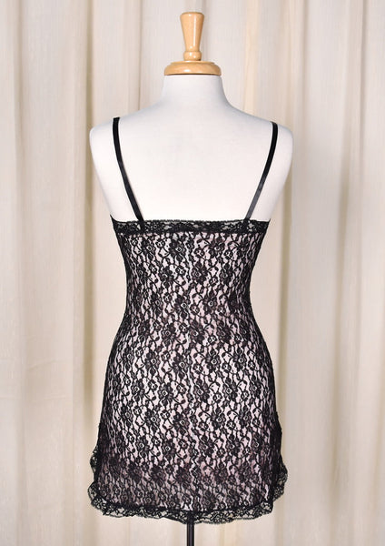 1960s Vintage Pink & Black Lace Nightie Cats Like Us