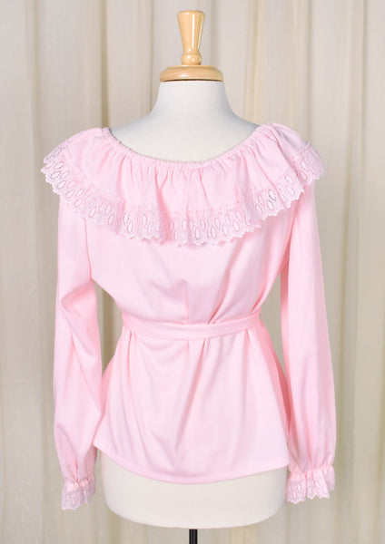 1960s Vintage Pink Ruffle & Lace Blouse Cats Like Us