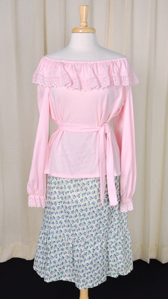 1960s Vintage Pink Ruffle & Lace Blouse Cats Like Us