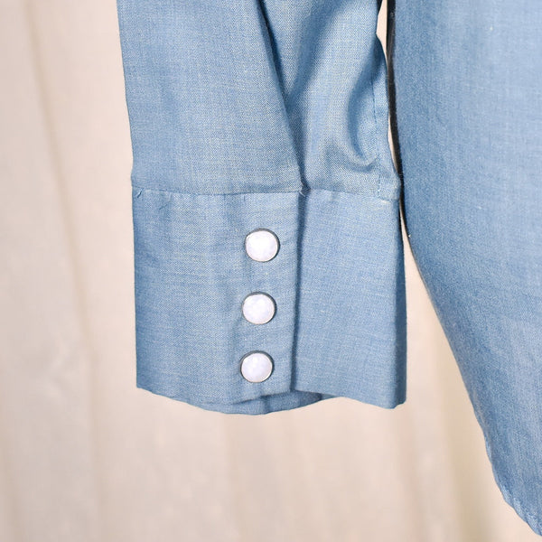 1960s Vintage Plain Blue Western Shirt Cats Like Us