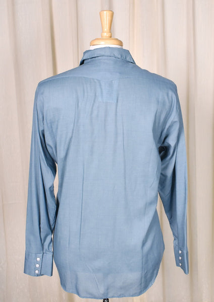 1960s Vintage Plain Blue Western Shirt Cats Like Us