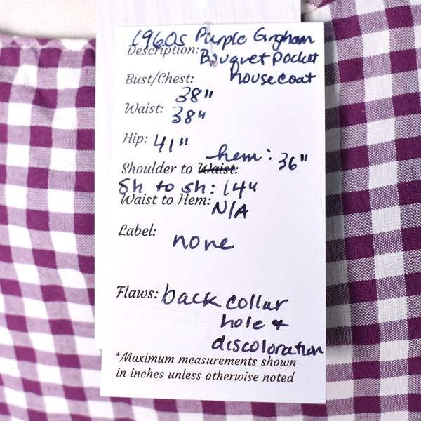 1960s Vintage Purple Gingham House Coat Cats Like Us