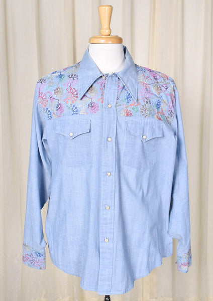 1960s Vintage Rainbow Embroidery Shirt Cats Like Us