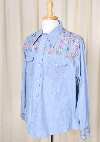 1960s Vintage Rainbow Embroidery Shirt Cats Like Us