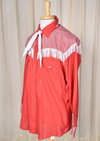 1960s Vintage Red Fringe Shirt with Tie Cats Like Us
