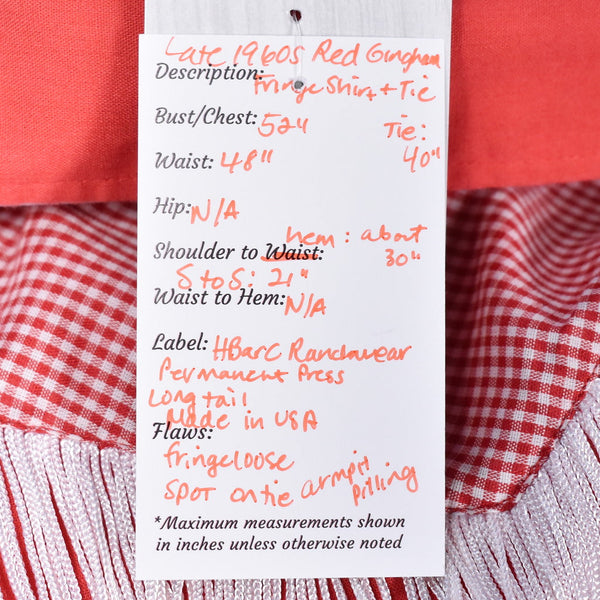 1960s Vintage Red Fringe Shirt with Tie Cats Like Us