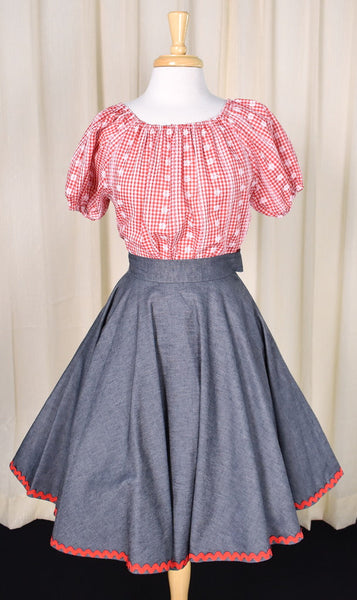 1960s Vintage Red Gingham Peasant Top Cats Like Us