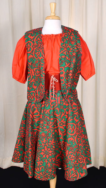 1960s Vintage Red & Green Skirt & Vest Cats Like Us